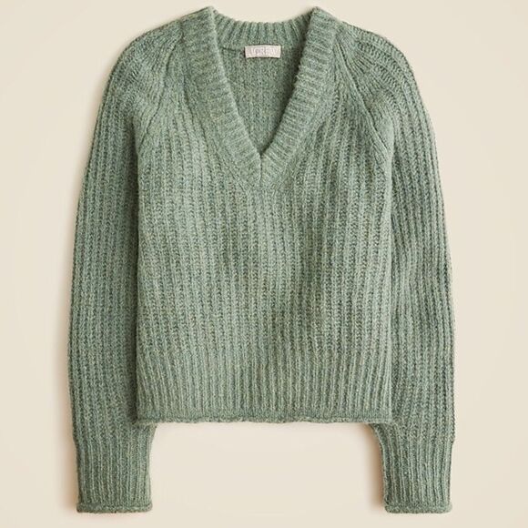 NWT J CREW Ribbed V-neck sweater in wool blend in Teal green - Picture 2 of 7